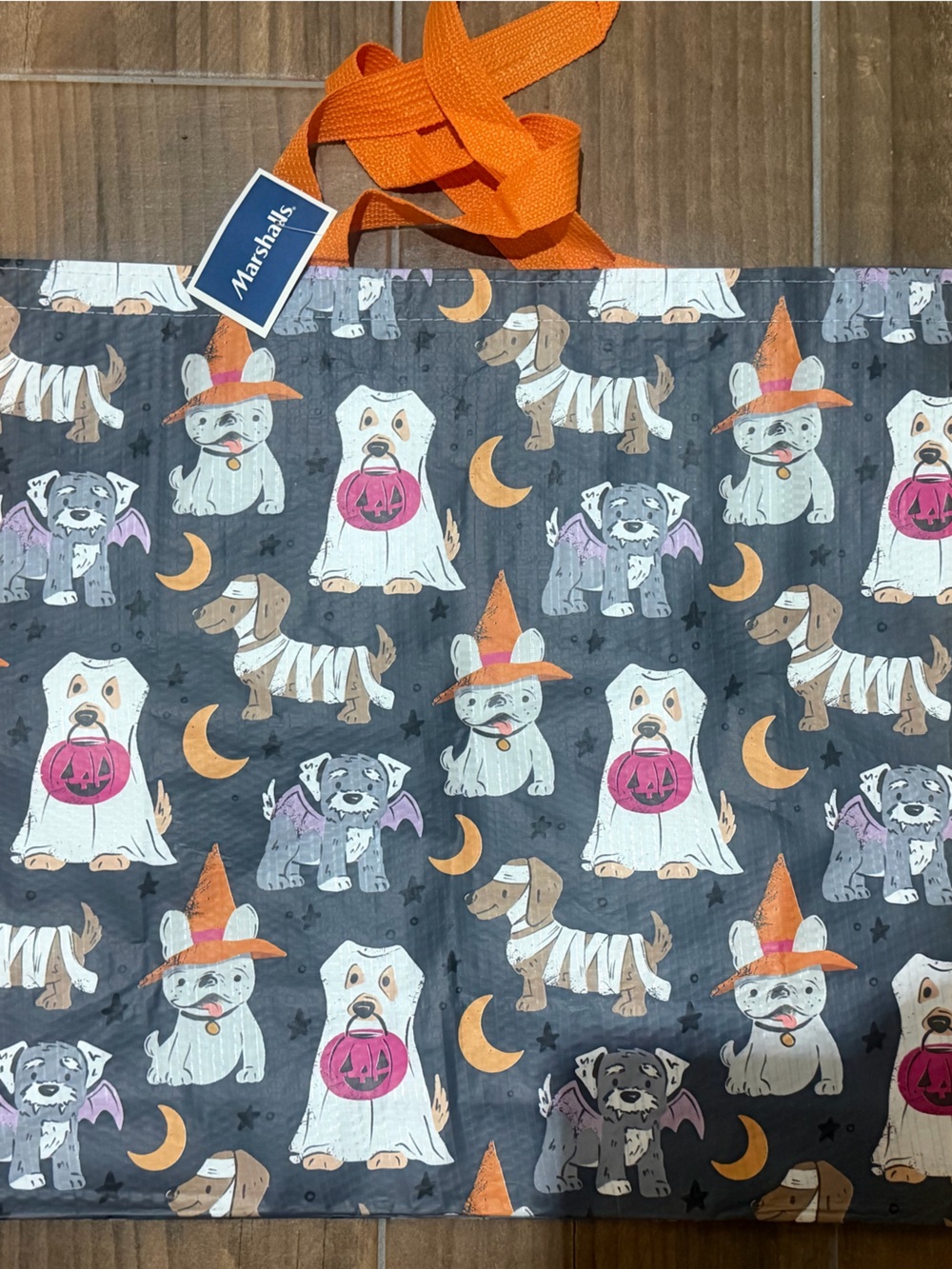 Marshalls Gray Halloween Dog Pattern Tote with Orange Handles